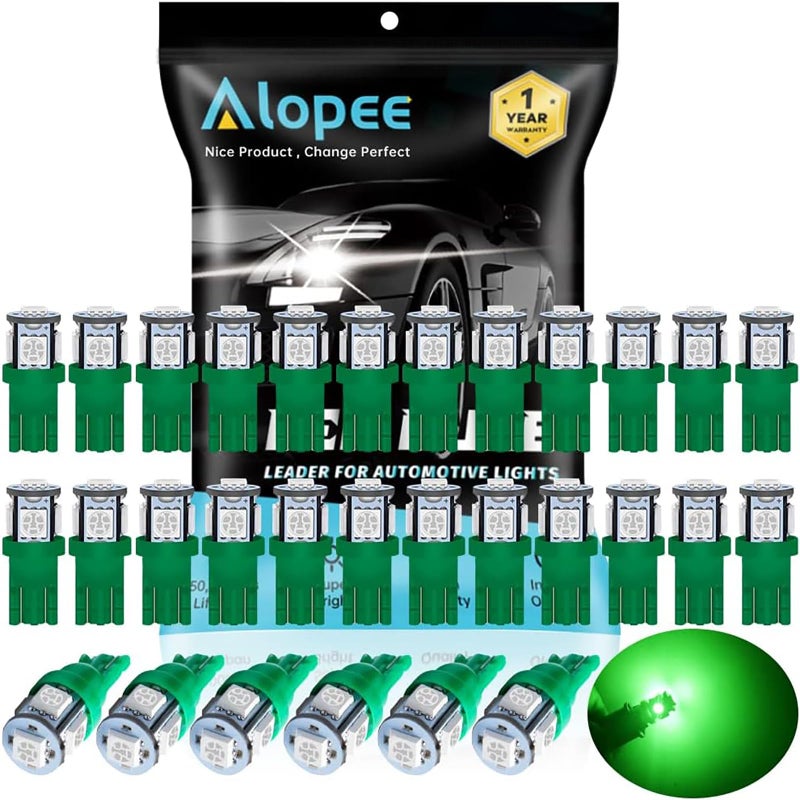 Alopee 30 Pack 194 LED Bulb Green DC 12V T10 Wedge LED Bulb 5SMD 5050 Chips 168 2825 W5W 158 501 Car Interior Dome Map Door Light License Plate Light - Image 1